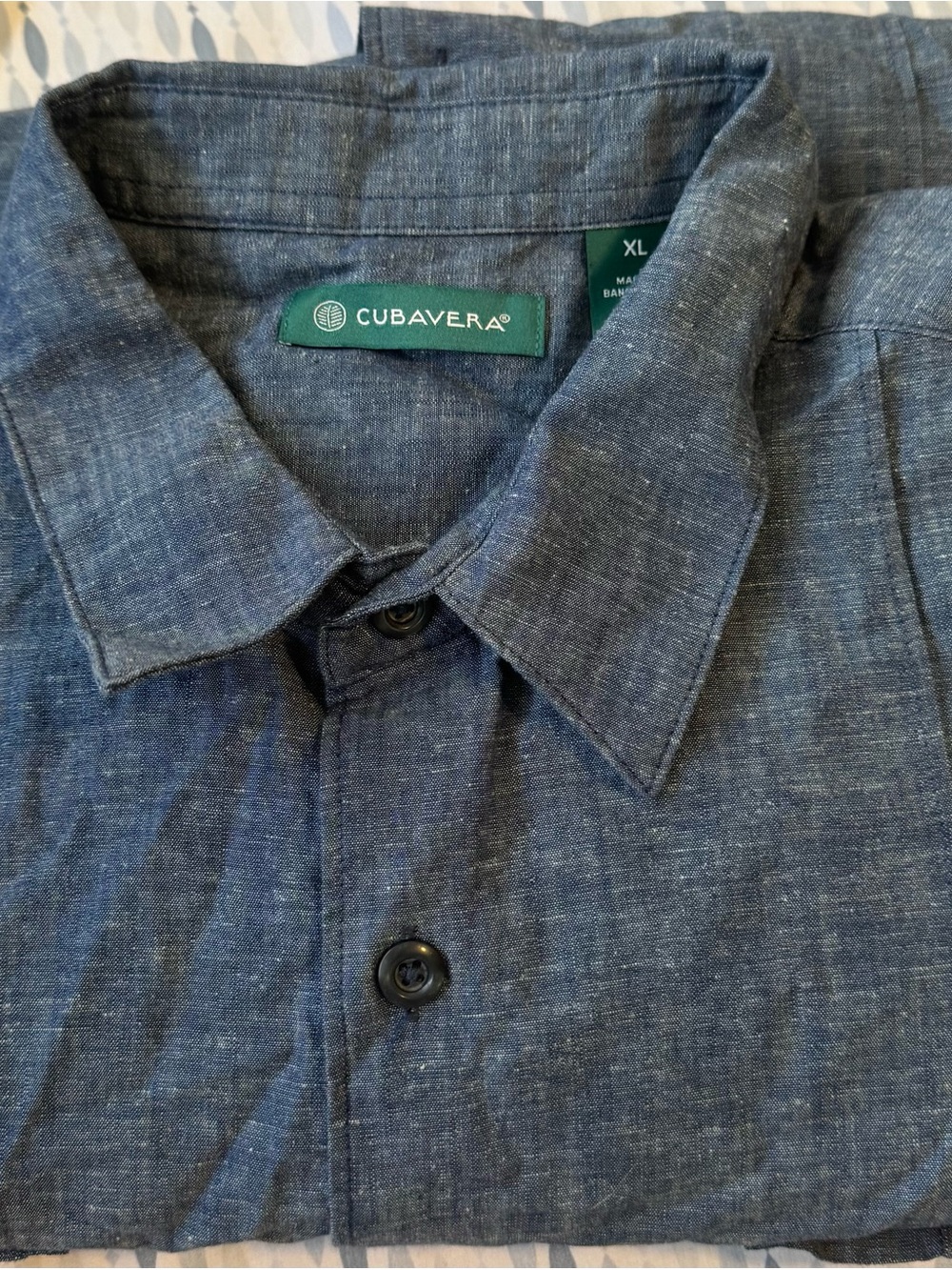 Cubavera Men's Dark Blue Linen-Blend Button Down Shirt